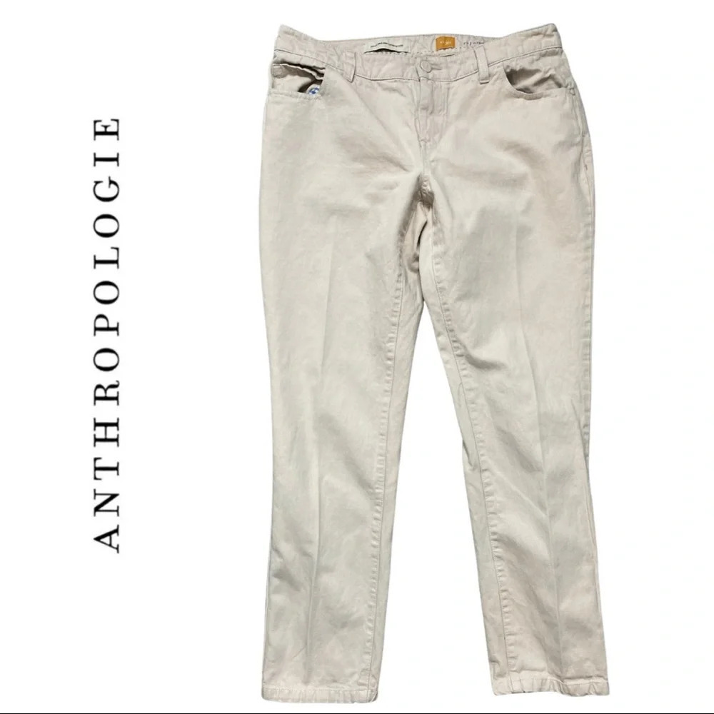 Anthropologie Chino's Pilcro and the Letterpress Cream Pants Linen Size 30